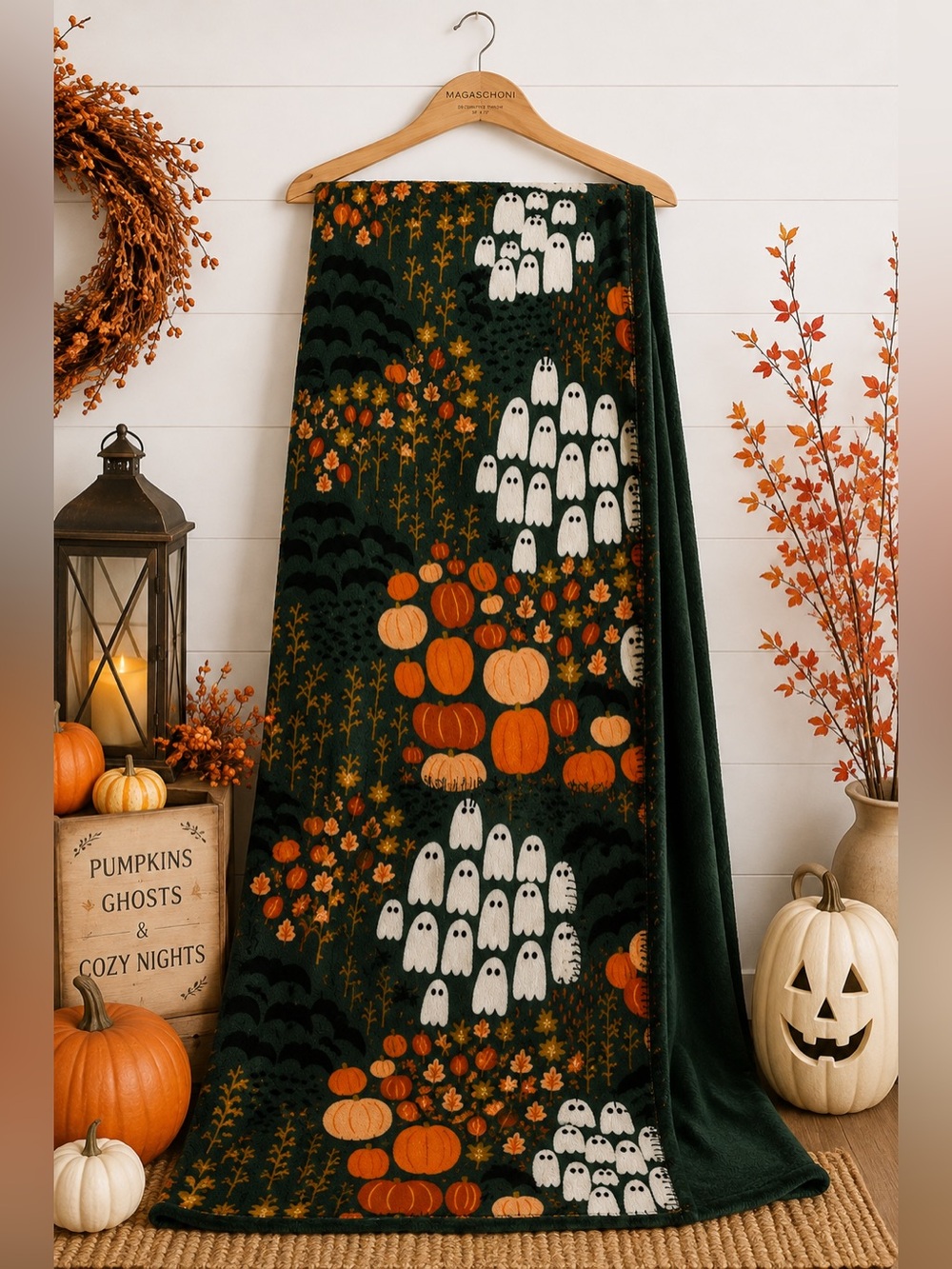 Pumpkins and Ghosts Decorative Throw.